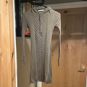 Athleta Gray Ribbed Bodycon Dress Long Sleeve